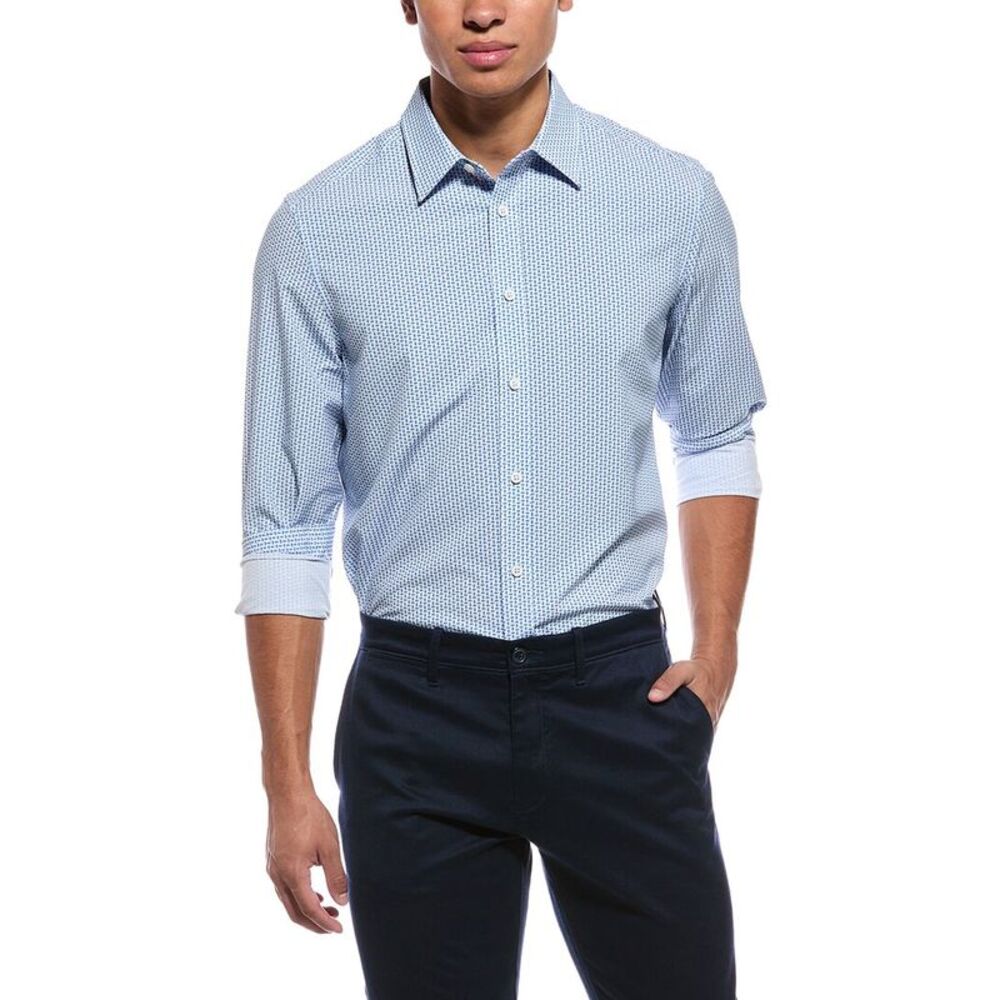 Report Collection Mens 4-Way Printed Woven Sport Shirt, Blue